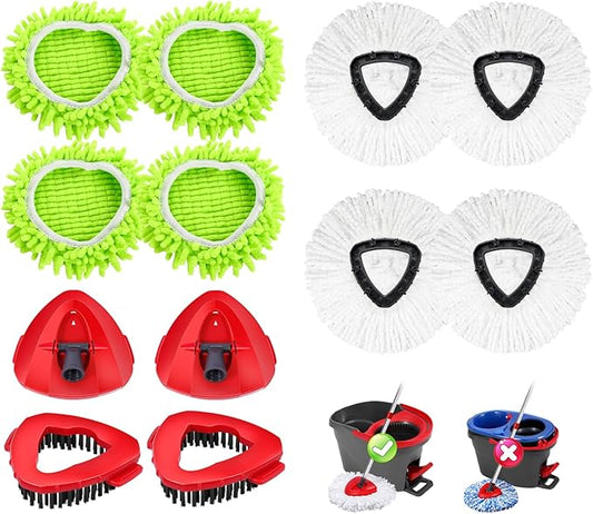 8 Pack Chenille Microfiber Spin Mop Replacements Head for Oceda EasyWring 1-Tank System,2 Mop Base Sets + 8 Pack Spin Mop Head(12PCS)