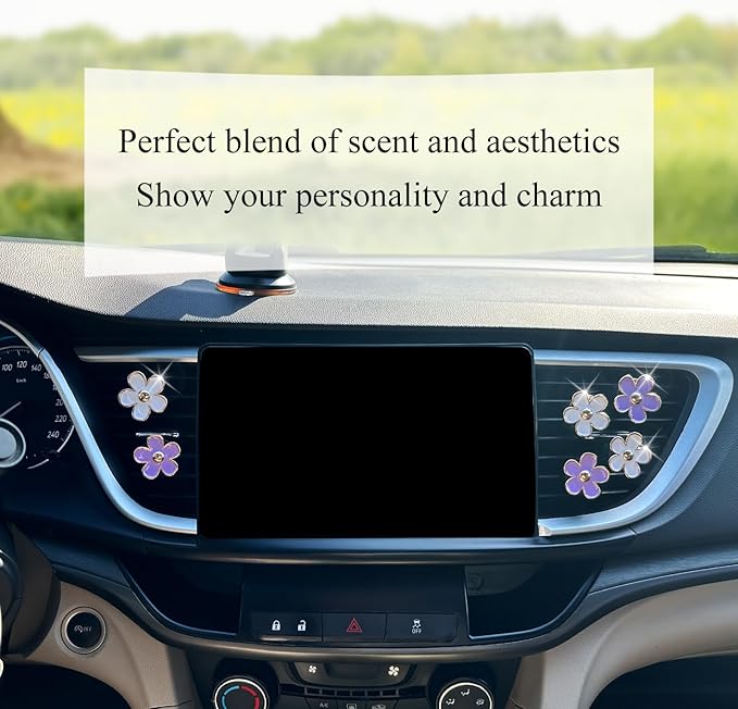 6pcs Flowers Car Air Freshener Vent Clips Purple White Daisy Air Vent Clip Car Accessories for Women 3.3cm/3cm Flower Vehicle Interior Decor Refillable Diffuser