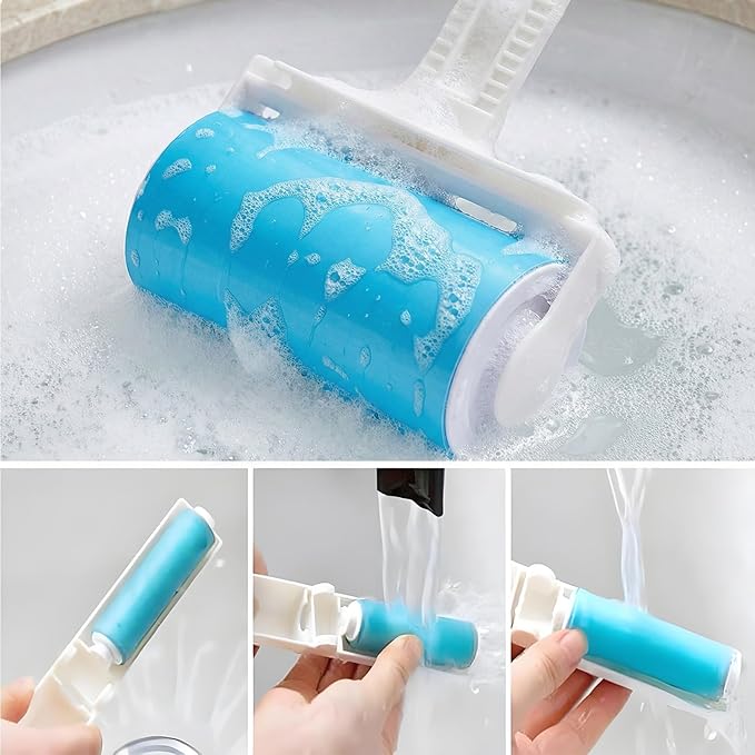 Reusable Sticky Lint Roller 4 Pack with Cover, Washable Portable Pet Hair Remover for Clothes, Travel, 2 Large and 2 Mini Size for Furniture, Car, Purse