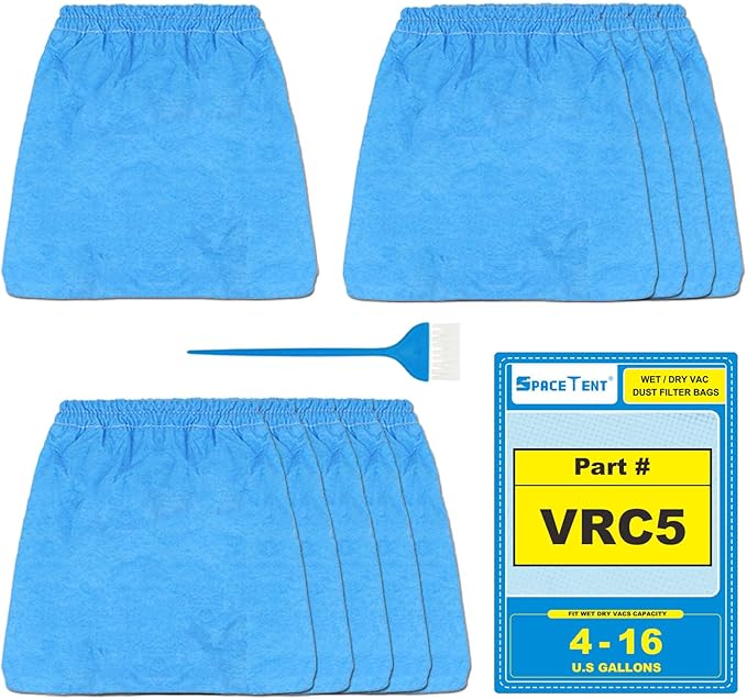 SpaceTent 10 Pack VRC5 Cloth Filters for Most Vacmaster 4 to 16 Gallon Wet/Dry Vacuums.