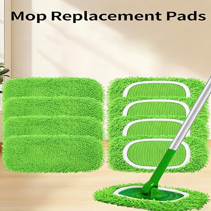 Chenille Mop Refill Pads, Chenille Mop Pads, Household Replacement Mops Pad, Reusable Mops Pad Compatible, for Hardwood Tile Laminate Floors Cleaning & Pet Hair (Green,4)