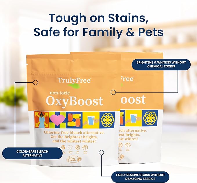 Truly Free OxyBoost - Oxygen Whitener & Clothes Stain Remover Laundry Detergent Powder with Sodium Percarbonate - Brightens Whites & Safe for Colors - Non-Chlorine, Gentle Yet Powerful - Pack of 1