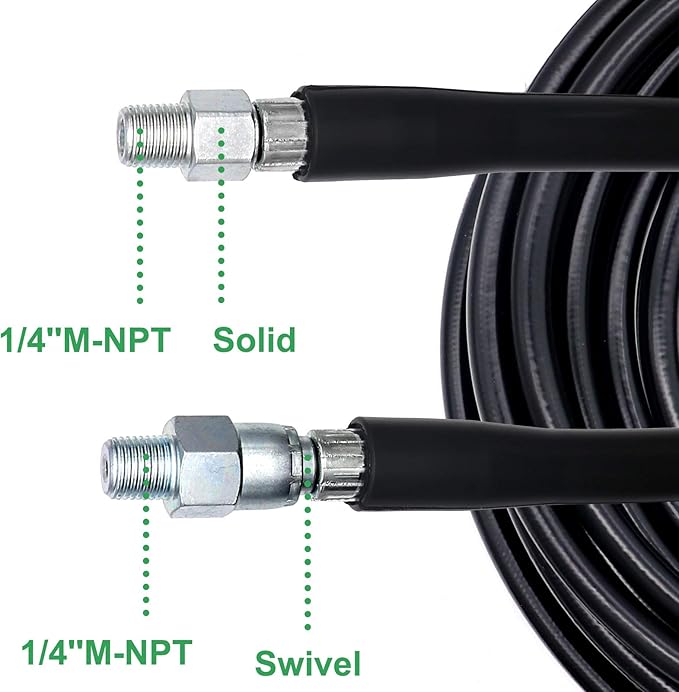 Sewer Jetter Kit 50FT for Pressure Washer, 5800PSI Drain Cleaner Hose 1/4 Inch NPT, Corner, Rotating & Button Nose Sewer Jetting Nozzle with Spanner Waterproof Tape Pearl Corsage Pin