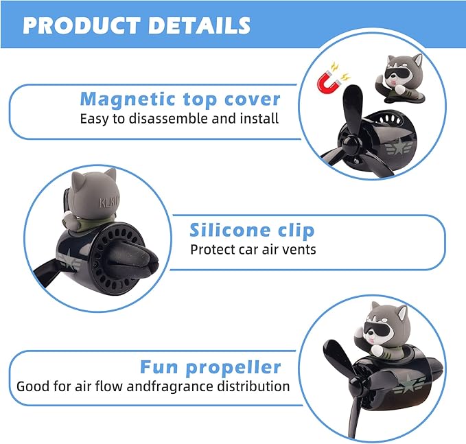 Car Air Fresheners Cartoon Pilot Automotive Air Outlet Propeller Cute Car Diffuser Creative Car Perfume Decoration for Car Vent Clips Car Vent Clip Air Freshener Accessories for Women Men
