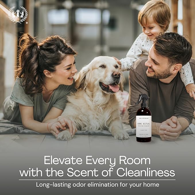 Muse Apothecary Home Ritual Active Odor Eliminator Spray - Furniture Deodorizer Spray & Bathroom Odor Eliminator for Home - Essential Oil Air Freshener - 8oz, Bergamot + French Lavender + Sandalwood