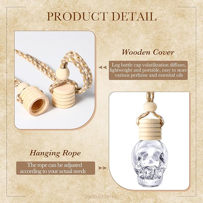 BBTO 100 Pcs Car Air Fresheners Diffuser with Wooden Cap Empty Aromatherapy Diffuser Clear Car Fragrance Holder Pendant Hanging Perfume Fresheners Bottles for Decor(Spooky,Clear)