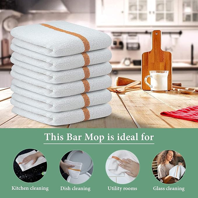 Bar Mop Gold Stripe 6 lbs 16x19 Pack of 36 100% Cotton Double Stitched Route Ready Absorbent Kitchen Towel Dish Towels and Dishcloths Towels Sets Washcloth Kitchen Towels