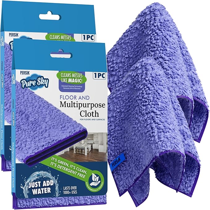 persik Pure-Sky Magic Deep Clean Cleaning Cloth – JUST ADD Water No Detergents Needed - Multipurpose Ultra Microfiber Cloth - Attachable to Mop, or as Handheld Microfiber Towels - Pack of 2