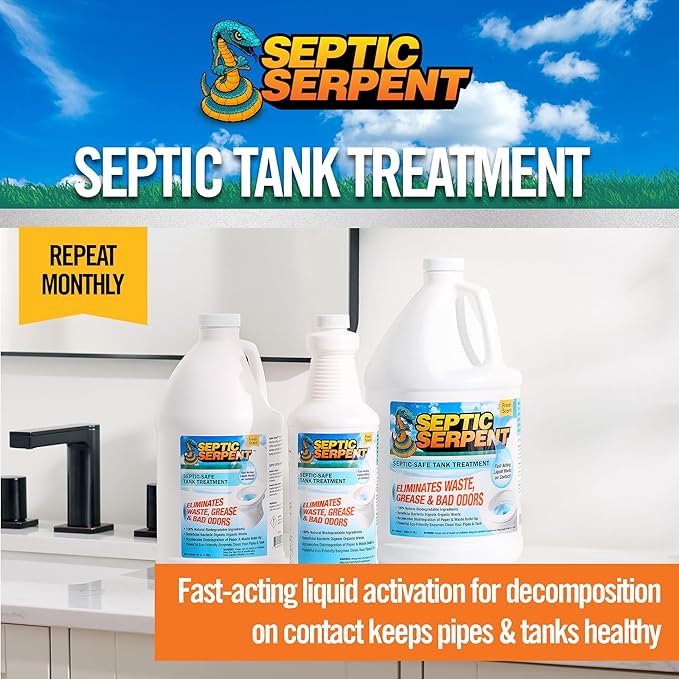 CCP Direct Septic Serpent Tank Treatment, Fast-Acting Eco-Friendly Liquid Septic Tank Treatment, Breaks Down Waste with High-Potency Enzymes & Beneficial Bacteria (Bulk Case of 4 x 1 Gallon Bottles)