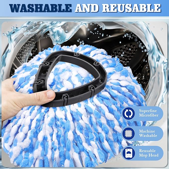 Microfiber Spin Mop Head Refills for Oceda RinseClean 2-Tank System,1 Mop Scrub Brush + 1 Mop Base + 4 Pack Machine Washable Spin Mop Heads Replacements