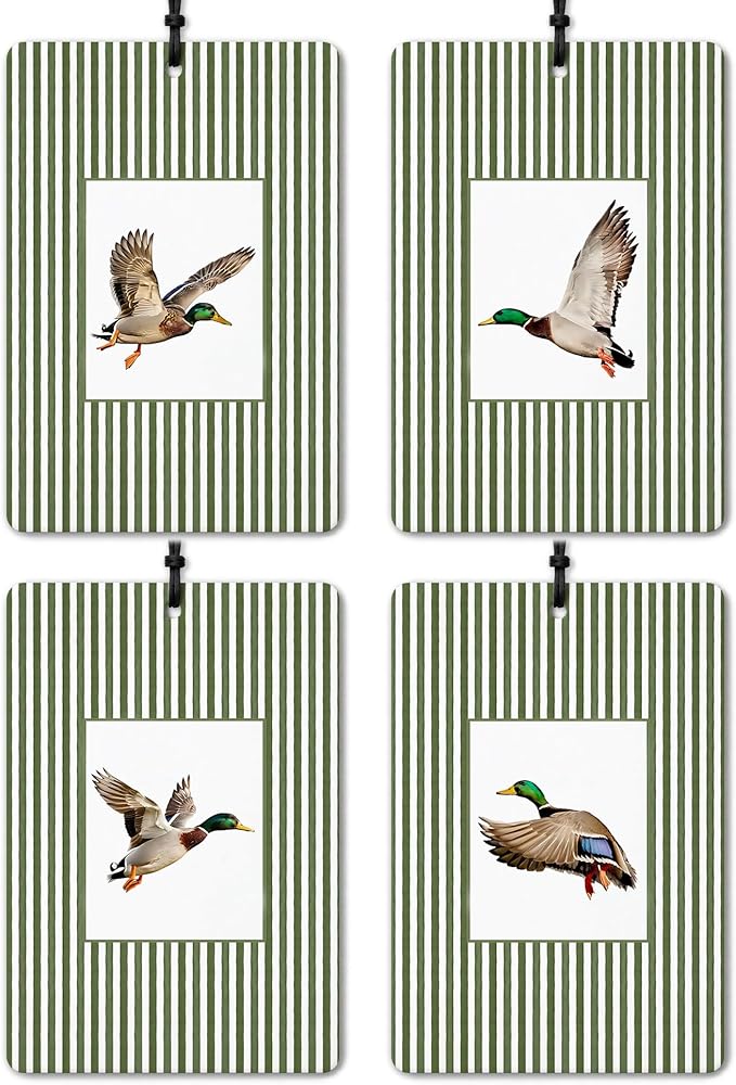 Vintage Duck deer dog Car Air Freshener 4 Pcs,green stripe Rustic Farmhouse Farm Animal Air Freshener Hanging for Cars Books Closet Drawer,Mallard Duck Lover Gifts Car Accessories for Women Men