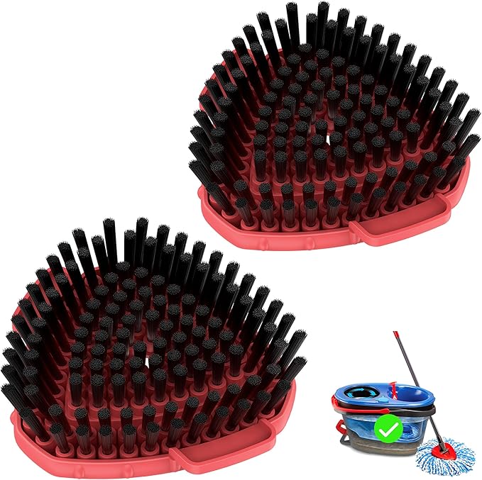 Aifacay Upgrade 2 Pcs Scrubber Mop Heads Replacements - More Bristles Spin Mop Scrub Brush Head Compatible with O Cedar RinseClean 2 Tank, Mop Head Attachment for Kitchen & Bathroom Deep Cleaning