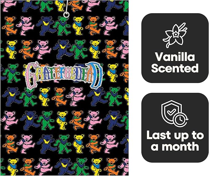 Rocksax Hanging Air Freshener – Long-Lasting Vanilla Car Air Freshener for Home & Office – Double-Sided Print Rock Band Memorabilia Car Fresheners - Grateful Dead Bears