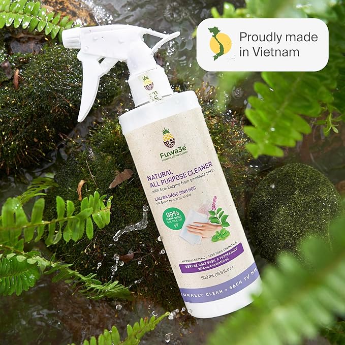 Fuwa3e Pineapple Enzyme Natural All Purpose Cleaner Spray Serene Holy Basil & Peppermint - 16.9oz 1 Pack - Non Toxic Multi Surface 99% Plant Based Cleaner from Discarded Pineapple Peels