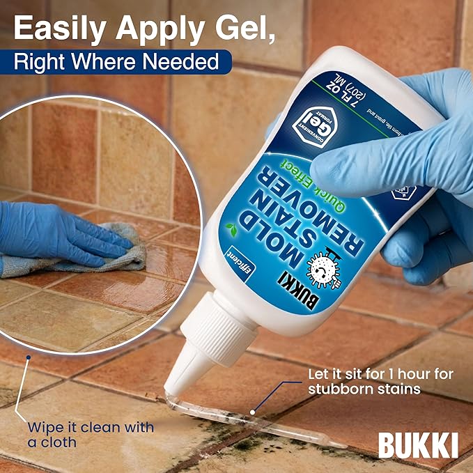 BUKKI Mold Stain Remover Gel 150g 7 FL OZ, Thick Cleaning Gel for Shower Grout, Washer Seals, Walls Caulk, Bathroom Stain Cleaner and Stain Support Surface Gel