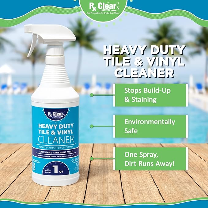 Rx Clear Title Heavy Duty Tile & Vinyl Cleaner | Multi-Purpose Chemical for Indoor and Outdoor Surfaces Including Swimming Pools | Cleans On Contact | 1 Quart | Single Pack