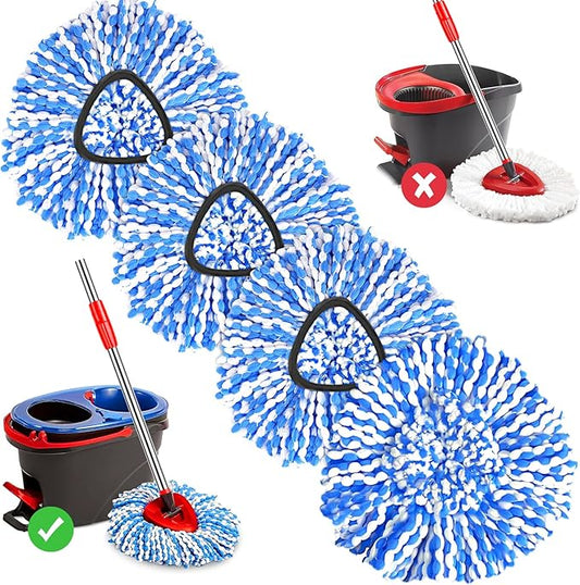 4 Pack Mop Replace Heads for 2 Tank System, Spin Mop Replacement Head, Fluffy Microfiber Mop Refill Replace Head, Machine Washable, All Hard-surfaced Floors Cleaning