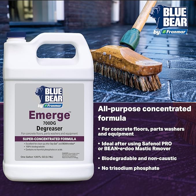 BLUE BEAR 700DG: Emerge Degreaser – Low-Odor, Biodegradable Cleaner Removes Oil, Grease, Dirt & Grime from Concrete, Tile, Wood, Stone & Tools – Safe for Heavy-Duty & Everyday Cleaning – 1 Qt