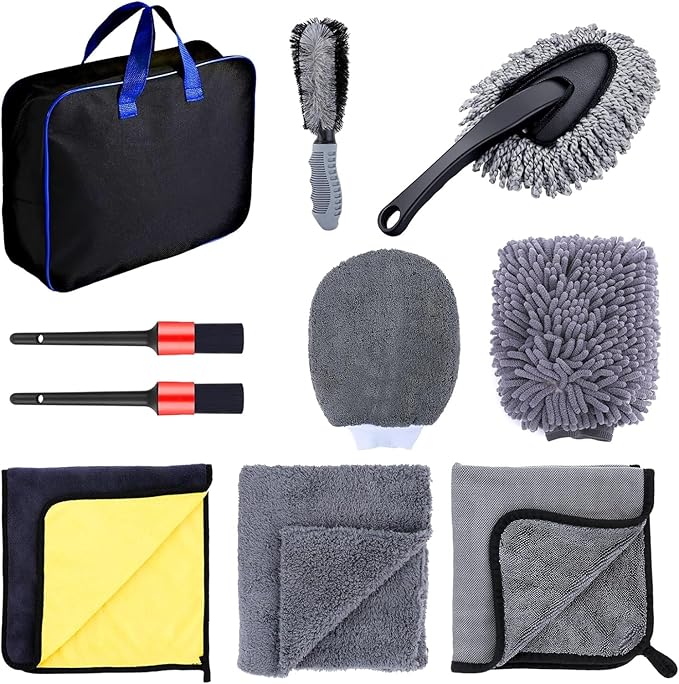 Car Washing Kit - Professional Car Wash Kit, Car Cleaning Kit with Bag & Car Detailing Set, Includes Car Wash Mitts, A Game-Changing Microfibre Drying Towel & Trio Of Brushes For A Deep Clean