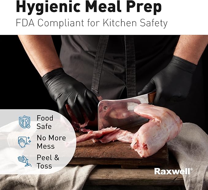 Raxwell Black Nitrile Gloves | Black Gloves Disposable Latex Free 4.5mil Powder Free, Food Safe Gloves, Cooking Gloves
