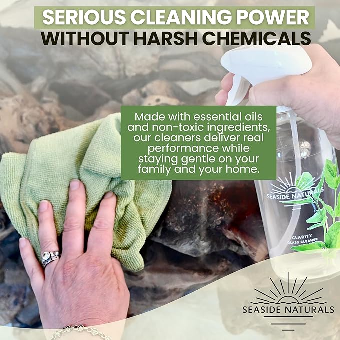 Clarity Kit – Non-Toxic Glass & Mirror Cleaner with Refillable Glass Spray Bottle – Plant-Based, Essential-Oil Powered, Streak-Free Formula Safe for Kids, Pets. 1oz - makes 1 bottle