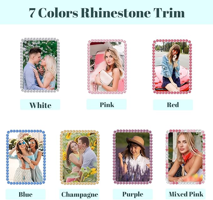 Custom Rhinestone Car Vent Clip Air Freshener with Photo – Personalized Acrylic Picture Frame for Car Interior Decoration Accessories, Rectangular Shape (Blue, One Size)
