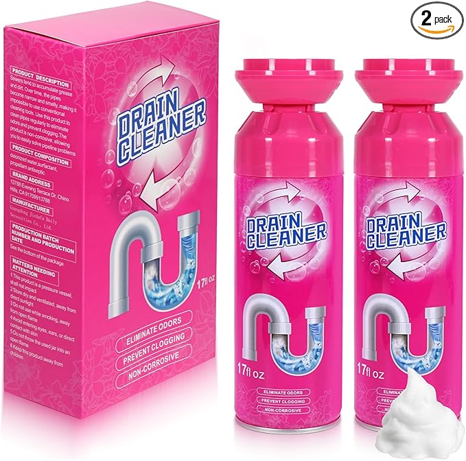 Foaming Drain Cleaner, Sink Cleaner and Deodorizer, Drain Clog Remover for Kitchen Sinks, Tubs, Shower Drains (2 Pcs)