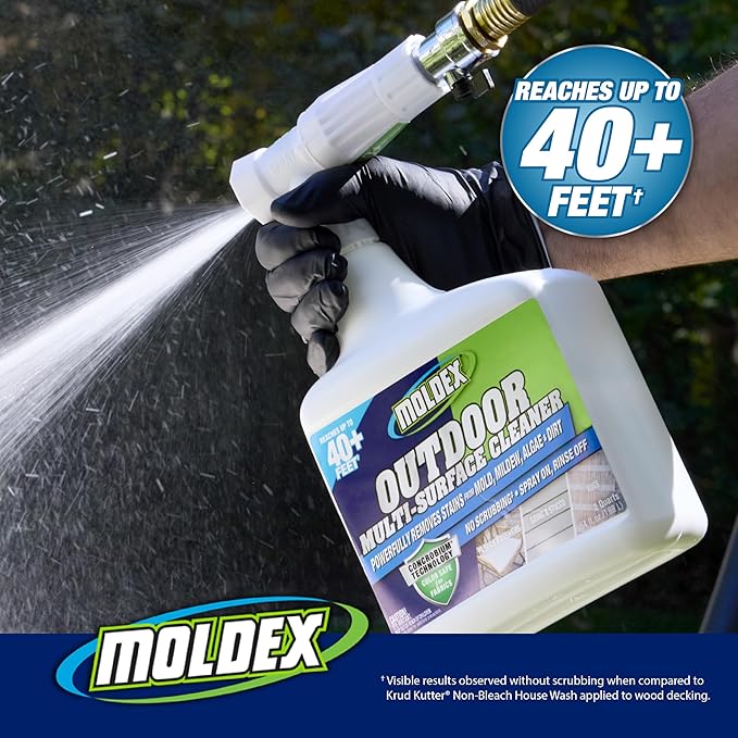Moldex® Instant Outdoor Cleaner with Hose End, Non Bleach Formula, 64 oz – Fast Acting Spray for Mold and Mildew Stains on Siding, Decks, Fences and Exterior Surfaces