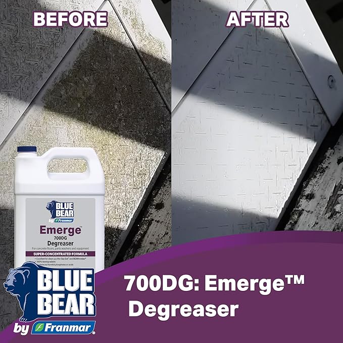 BLUE BEAR 700DG: Emerge Degreaser – Low-Odor, Biodegradable Cleaner Removes Oil, Grease, Dirt & Grime from Concrete, Tile, Wood, Stone & Tools – Safe for Heavy-Duty & Everyday Cleaning – 1 Gal