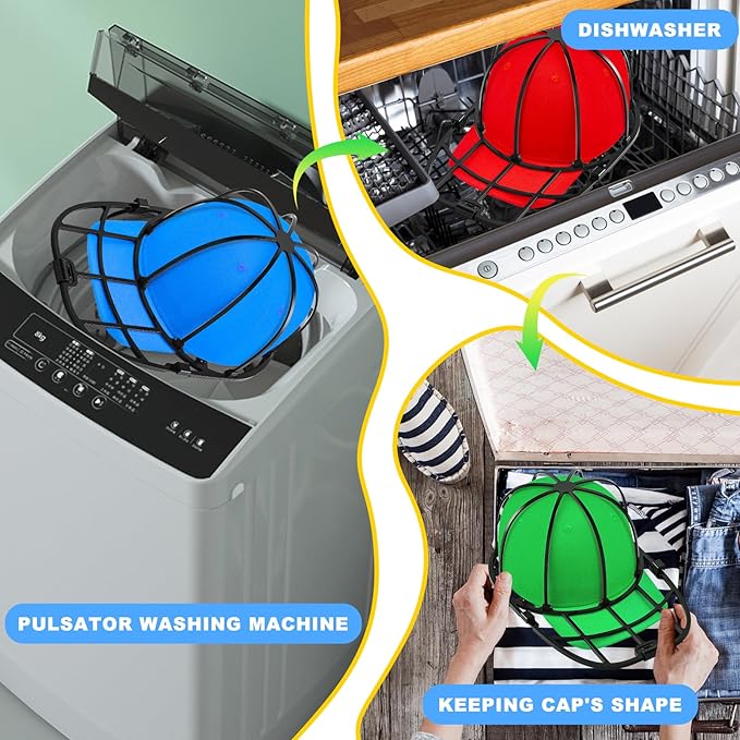Eiito Hat Washer Cage,Hat Washer for Washing Machine and Dishwasher,Baseball Cap Washing Cage,Say Goodbye to Deformed Dirty Hats (Black 2 Pack)