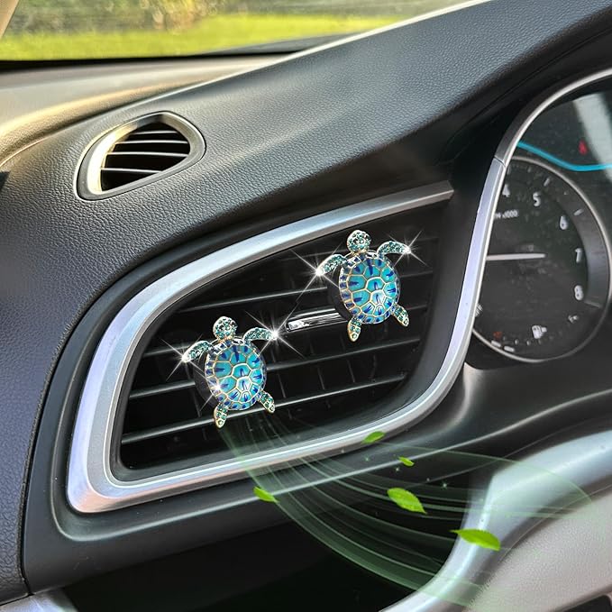 Sea Turtles Car Decor,Cute Beach Themed Air Freshener Vent Clips,2pcs Glamorous Blue Turtle Coastal Car Accessories Interior Decoration for Women,Refillable Outlet Diffuser