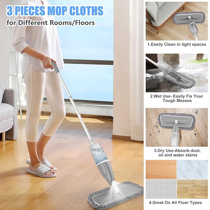 Dust Mop Wet Mop with 9 Washable Pads for Hardwood Floors