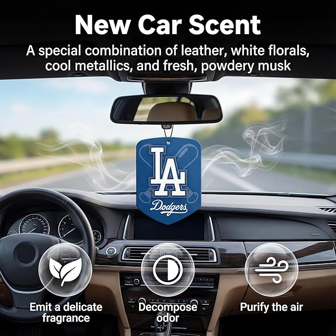 2 Pack MLB Dodgers Car Air Freshener - Licensed Hanging Scented Air Freshener, Blue Shield with LA Dodgers, Sports Fan Auto Fragrance for Car, Truck & Home