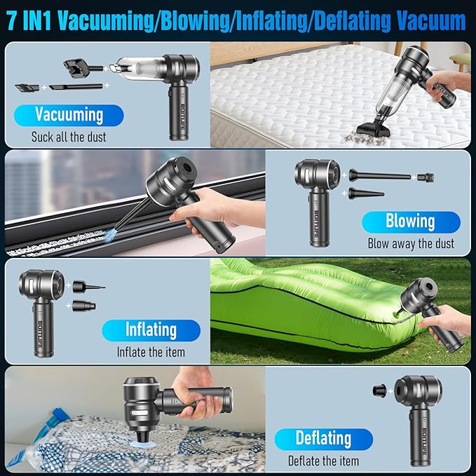 Handheld Car Vacuum Cleaner Cordless,18000PA High Power Portable Vacuum Cleaner&Air Duster,3 Gear,7 in 1 Small Vacuum Cleaner Rechargeable,Mini Hand Held Vacuum for Car Home Office Keyboard