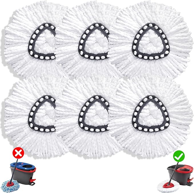 Mop Head Replacement for Ocedar, Spin Mophead Replacements, Compatible with Cedar Easywring 1-Tank System, Microfiber 6 Pack 360 Degree Swivel Mop Refills, Machine Washable and Easy to Replace