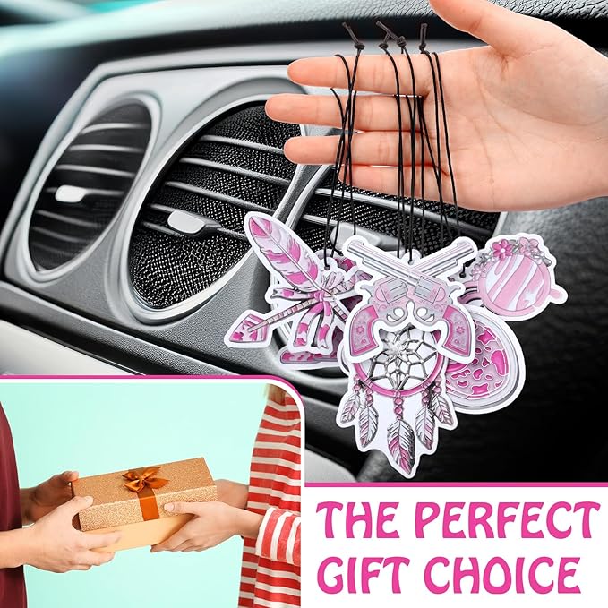 Loopeer 6 Pcs Pink Western Car Air Freshener Preppy Cowgirl Western Gifts for Women Retro Cowgirl Bible Verses Hanging Air Freshener for Cars Closet Drawer Books Cute Car Accessories Mirror Decor