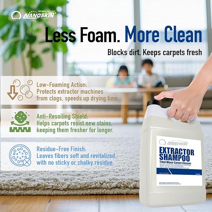 Nanoskin EXTRACTOR SHAMPOO Low Foaming Carpet Cleaner 16 Oz. - Machine Use Upholstery Cleaner, Stain Remover & Odor Eliminator on Rug Car Upholstery Carpets | For Automotive, Home, Office & More