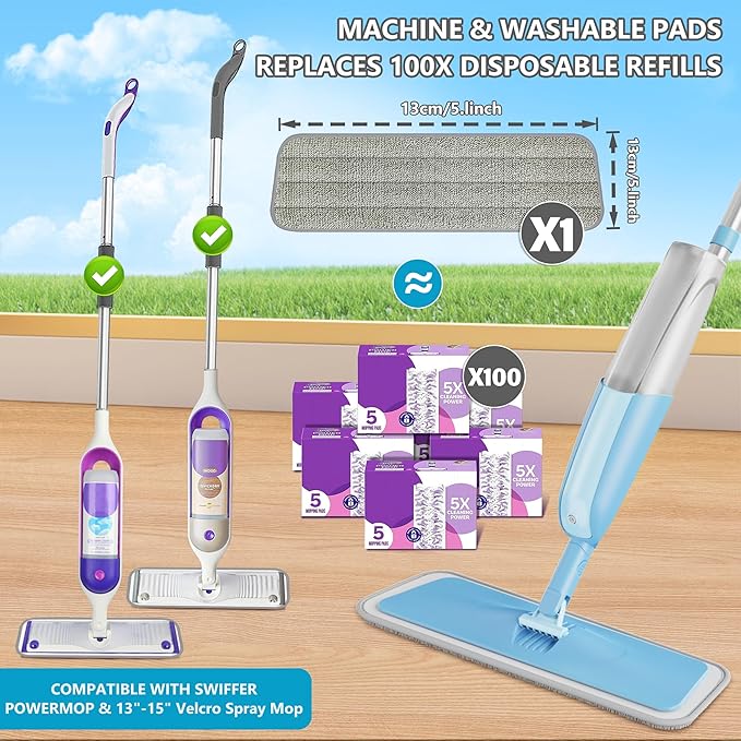 Spray Wet Mops with 2 Refillable Bottles and 3X Washable Reusable Pads fit for Swiffer PowerMop for Hardwood Floor Cleaning