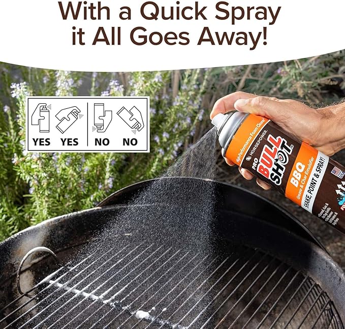 Bull Shot BBQ Pro, Foaming Grill Cleaner, AS SEEN ON TV, Professional Strength Foam Spray Emulsifies Burnt Grease & Char on Grates, Racks, Pans, Smokers & Griddles Cleans in Just 10 Min - Made in USA