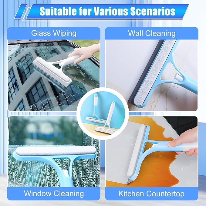 3 in 1 Window Cleaning Scraper, Cleaner Window Squeegee with Sprayer, Squeegee and Scrubber Spray Bottle Window Squeegee for Shower Glass, Mirrors, Car and Home,All-Purpose Window Cleaner Tool(White)