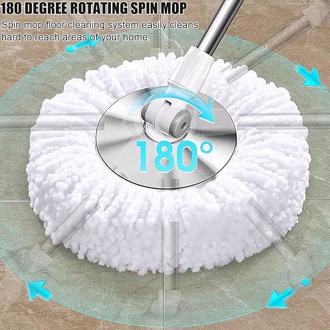 Spin Mop Bucket with Wringer System 360° Swivel Mop Head with 5 Replacement Pads for Floors Cleaning for Hardwood Tile Laminate