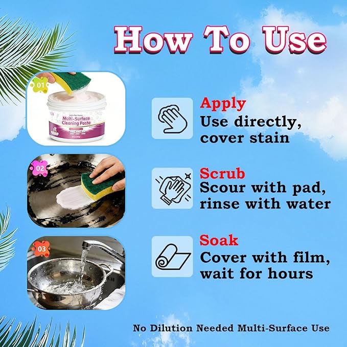 Snowlily All Purpose Cleaning Paste - Multi-Surface Cleaner for Stoves, Sinks, Tiles & White Shoes - Concentrated Formula Removes Grease & Hard Water Stains - 11 oz