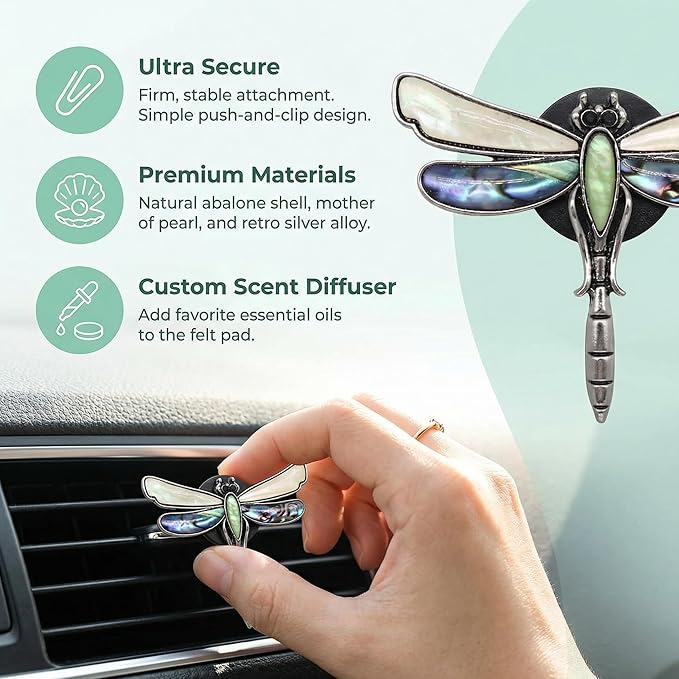 Dragonfly Car Vent Clips Cute Air Freshener Clip Accessories Decorations for Decor Iridescent Abalone Dashboard Ornament for Women