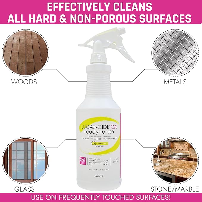 LUCAS-CIDE Ready To Use All Purpose Cleaner - Home Essentials Cleaning Supplies For Everyday Hygiene - Fresh Citrus Scented Disinfecting Spray Bathroom Cleaner, Glass Cleaner, Floor Cleaner, etc.