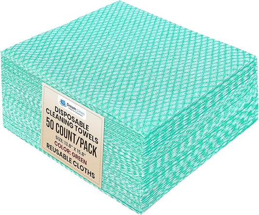 50 Count Disposable Cleaning Cloths, Green - 13.8"x15.8" Ultra Absorbent Towels for Kitchen, Stove & Bathroom - Multi-Purpose Soft Dish Cloths