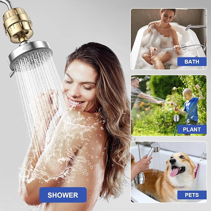 SHOWER FILTER PACKAGE - ANTI CHLORINE SPECIALTY ! - 25+ Stage - 3 Cores - Boosting Output - Remove 99.99% Impurities AND 97.45% Chlorine - Improving Skin, Hair and Nails's Condition - Gold
