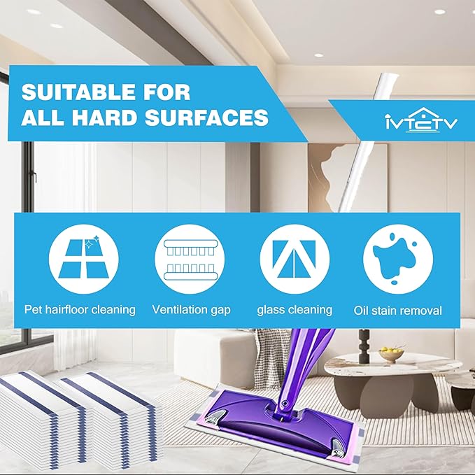 64 Count Disposable for Swiffer Wet Pads Refills, Wet Jet Pads for Hardwood Floor, Vinyl,Tile, Laminate, Compatible with Swiffer WetJet Spray Mop, Dry and Wet Use