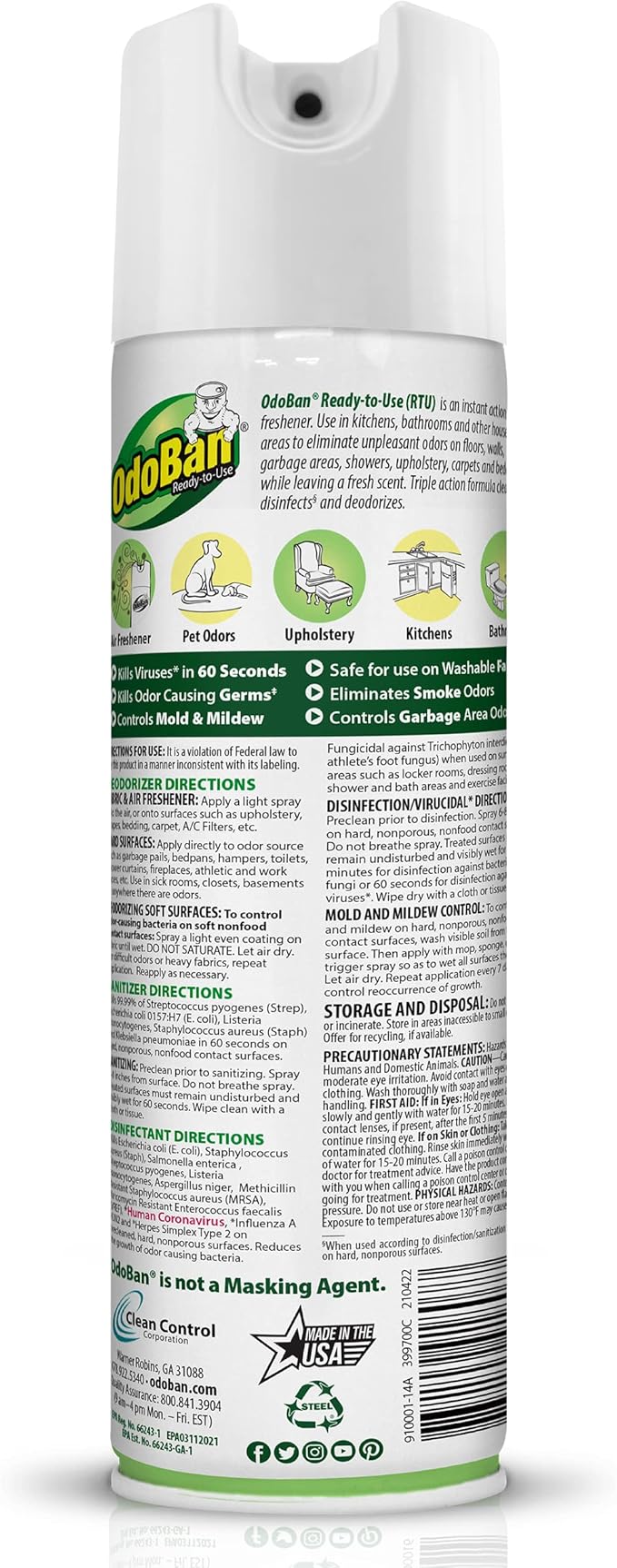OdoBan Ready-to-Use 360-Degree Continuous Spray Disinfectant and Harsh Aroma Eliminator, Fabric and Air Freshener, 3 Pack, 14.6 Ounces Each, Original Eucalyptus Scent Clear