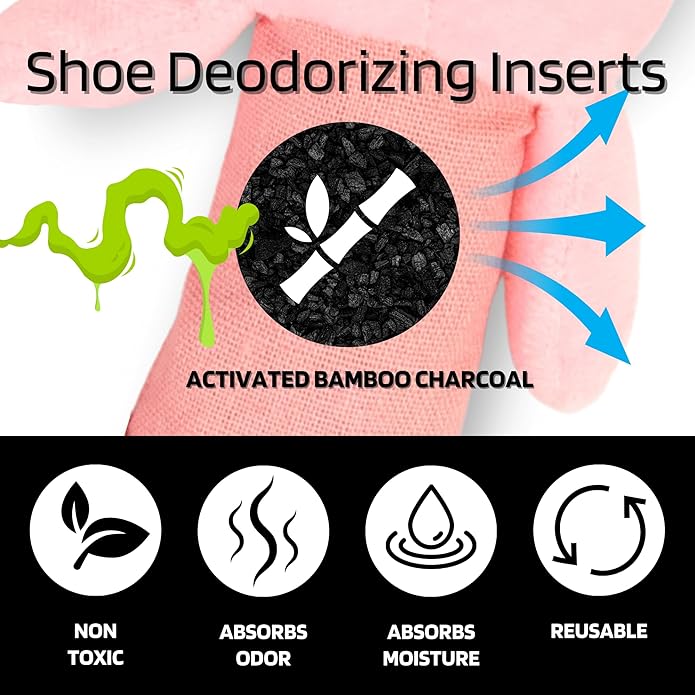 Shoe Deodorizing Bamboo Charcoal Inserts for sizes toddler to adult.