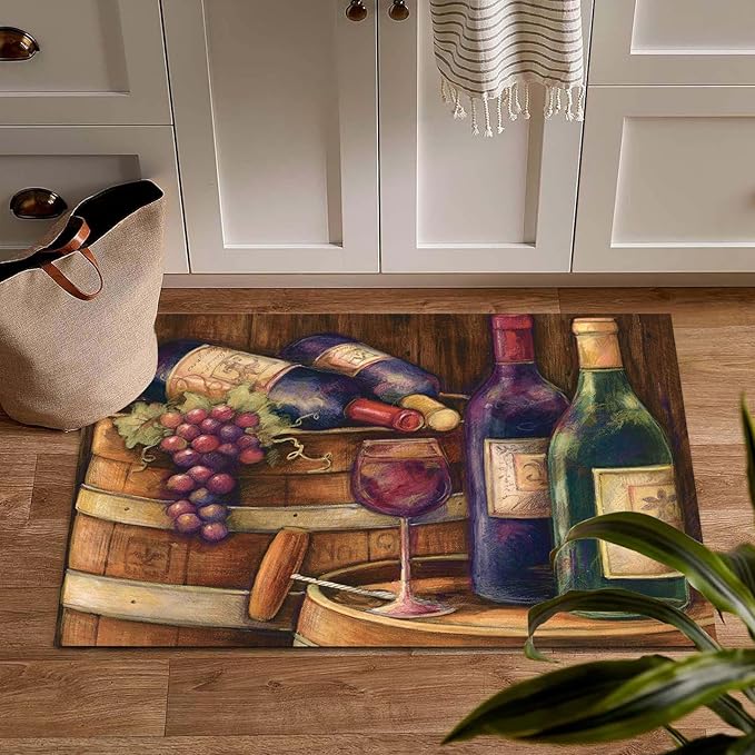 Wine Theme Kitchen Mat 2x4ft/24x48in Non-Slip Backing Kitchen Rugs and Mats Pattern Printed Farmhouse Decor Washable Floor Mat